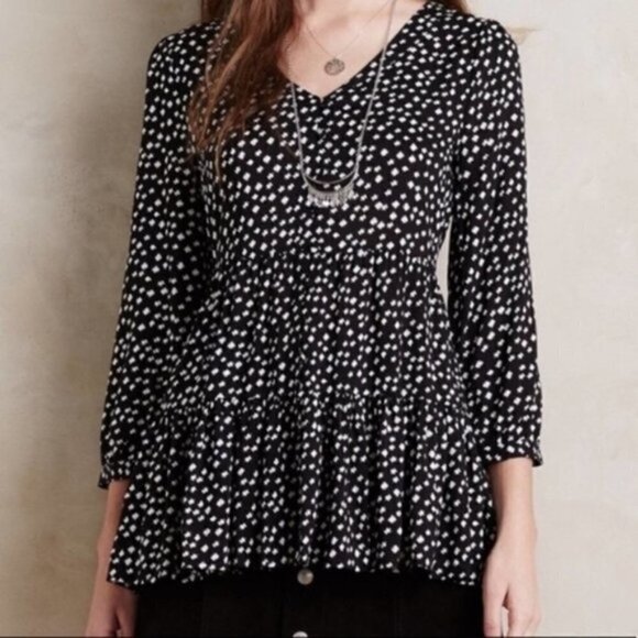 Anthropologie Maeve Lila Tiered Peasant Peplum Long Sleeve Top XS - Picture 1 of 7
